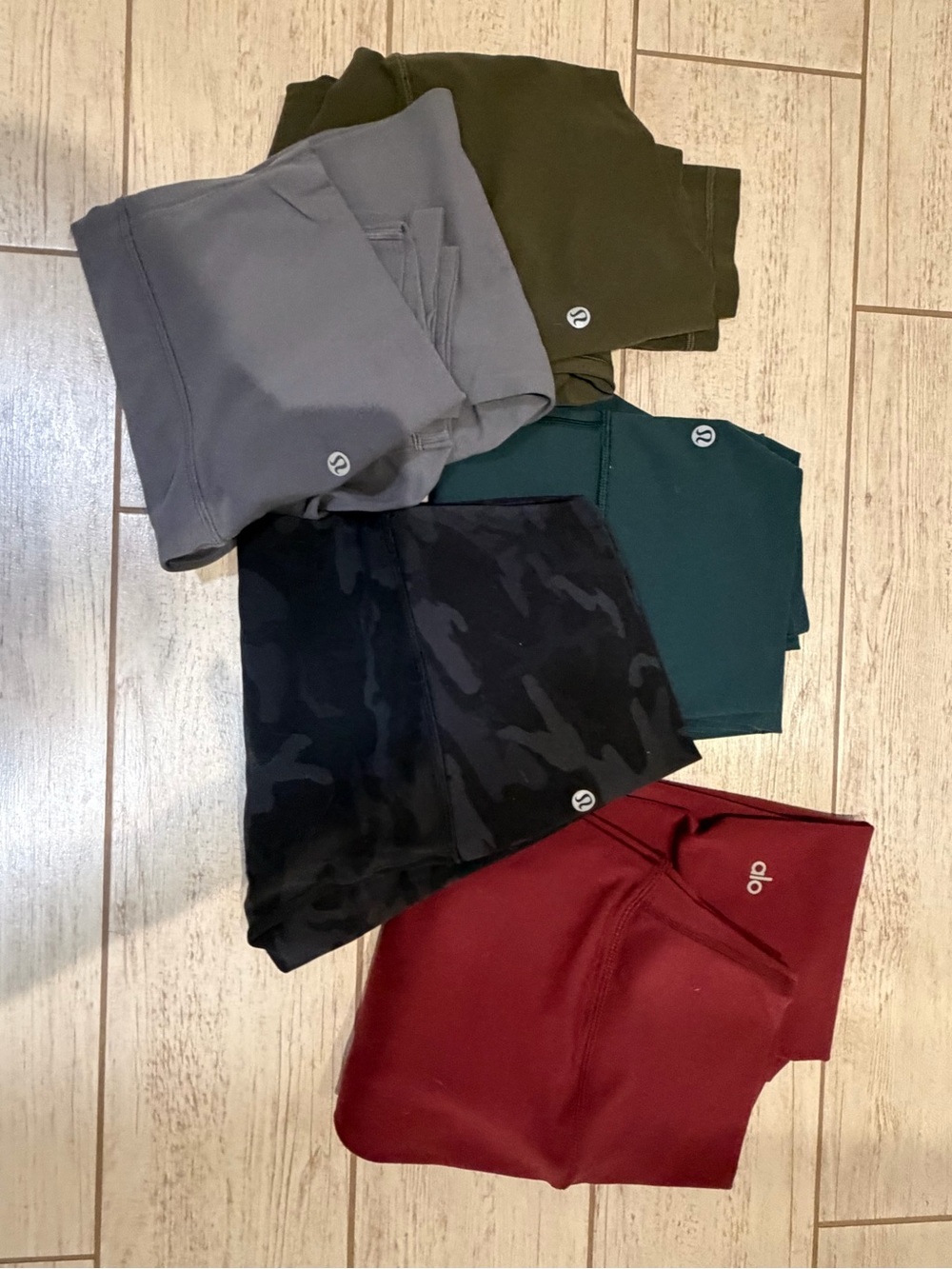 4 Lululemon 1 ALO Yoga Leggings Set - Burgundy, Olive, Gray, Teal, Black Camo